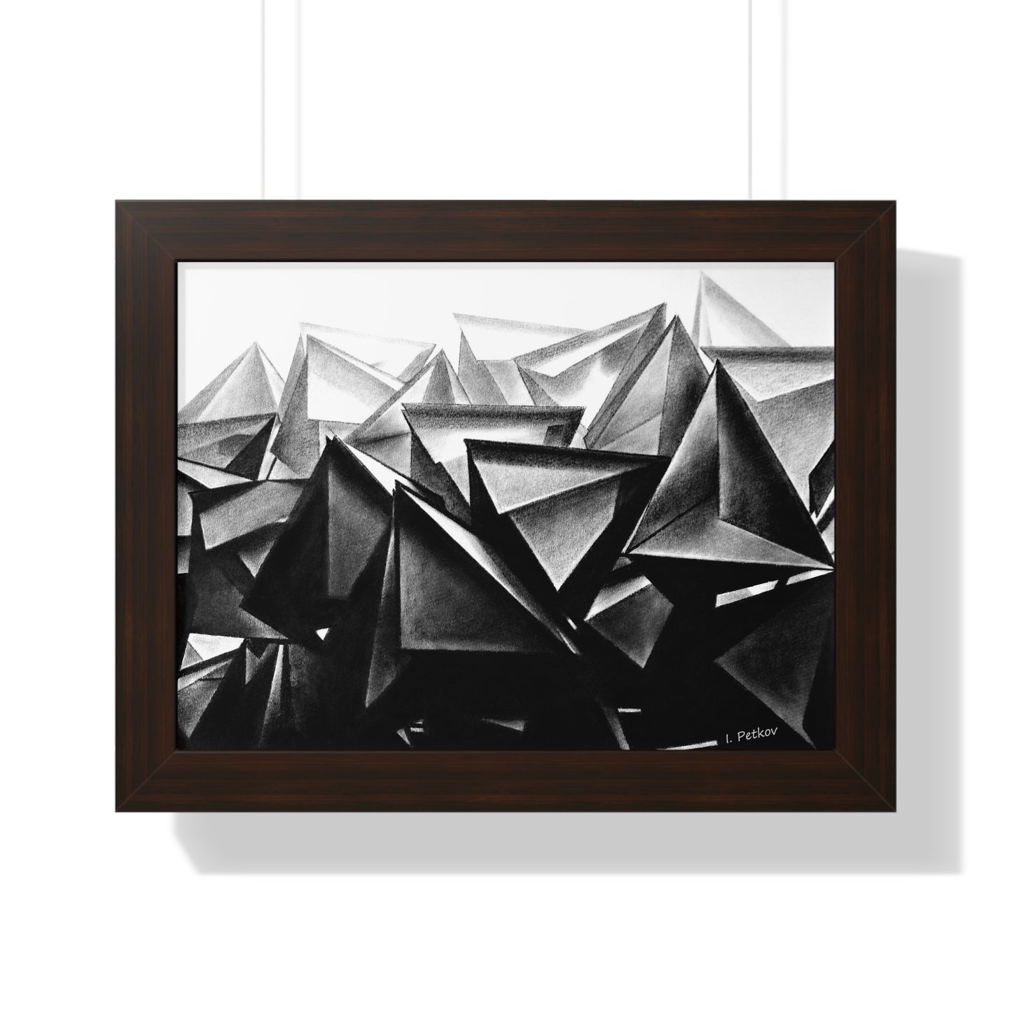 A Structure Rises - Framed Poster Print, Wall Art, Charcoal, Abstract Black and White Decor