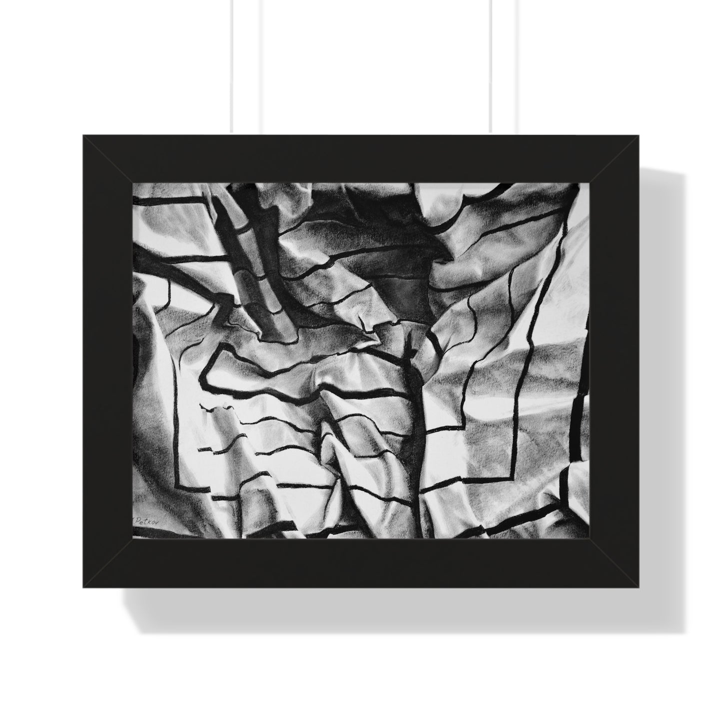 Folding Structure I - Framed Poster Print, Wall Art, Charcoal, Abstract Black and White Decor