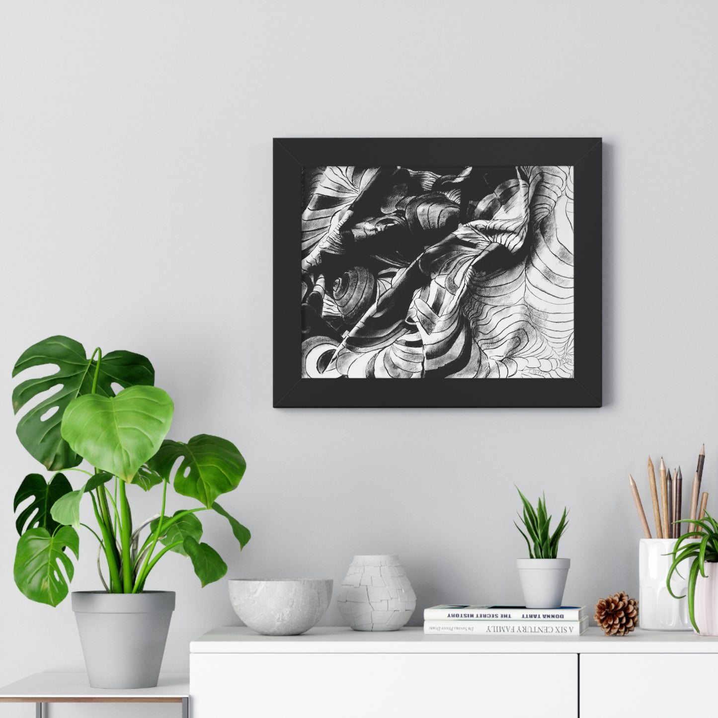 Folding Structure III - Framed Poster Print, Wall Art, Charcoal, Abstract Black and White Decor