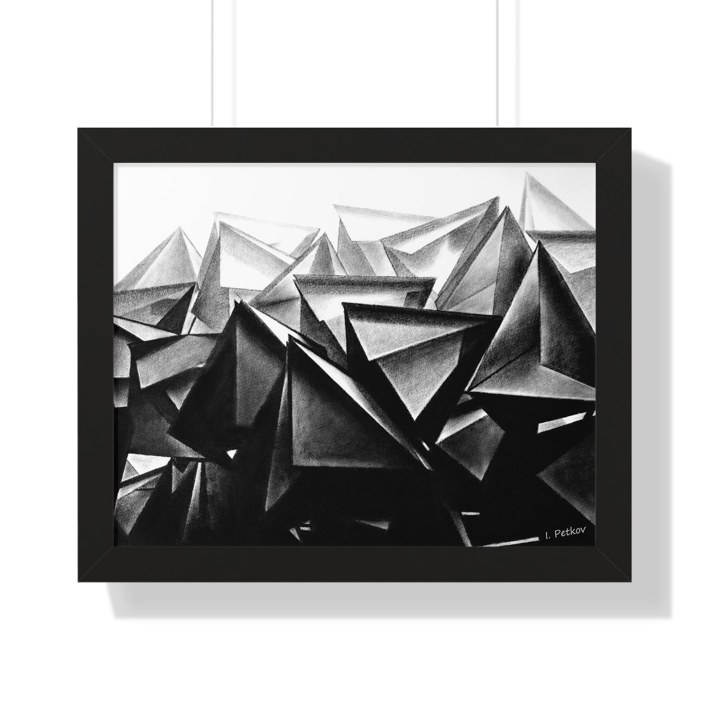 A Structure Rises - Framed Poster Print, Wall Art, Charcoal, Abstract Black and White Decor