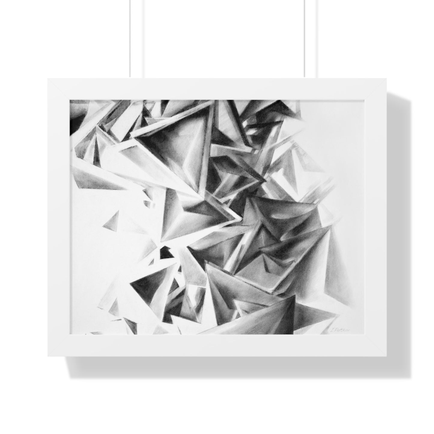 Whirlstructure II - Framed Poster Print, Wall Art, Charcoal, Abstract Black and White Decor