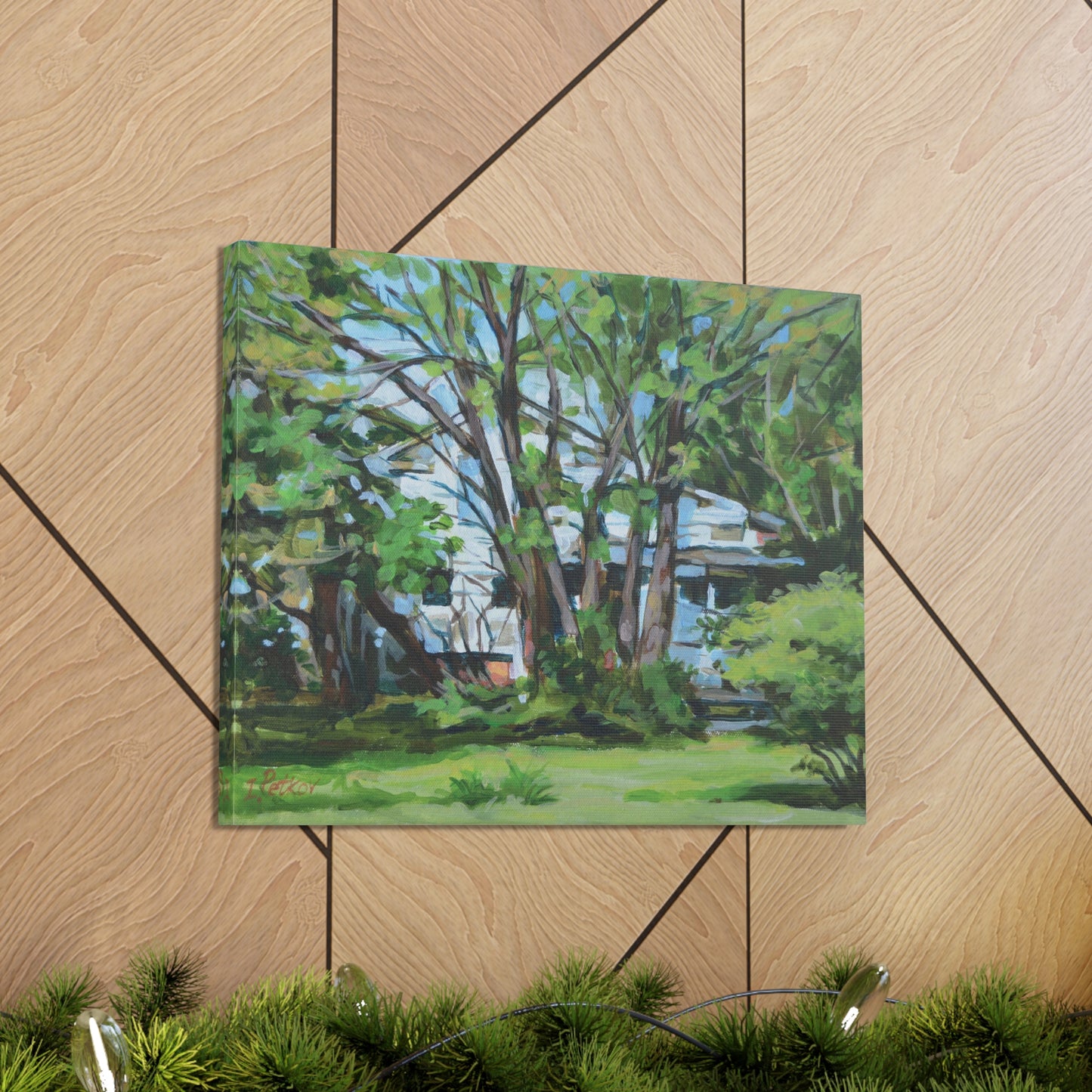 White House Amid Green - Canvas Print, Wall Art, Oil Painting, American Landscape