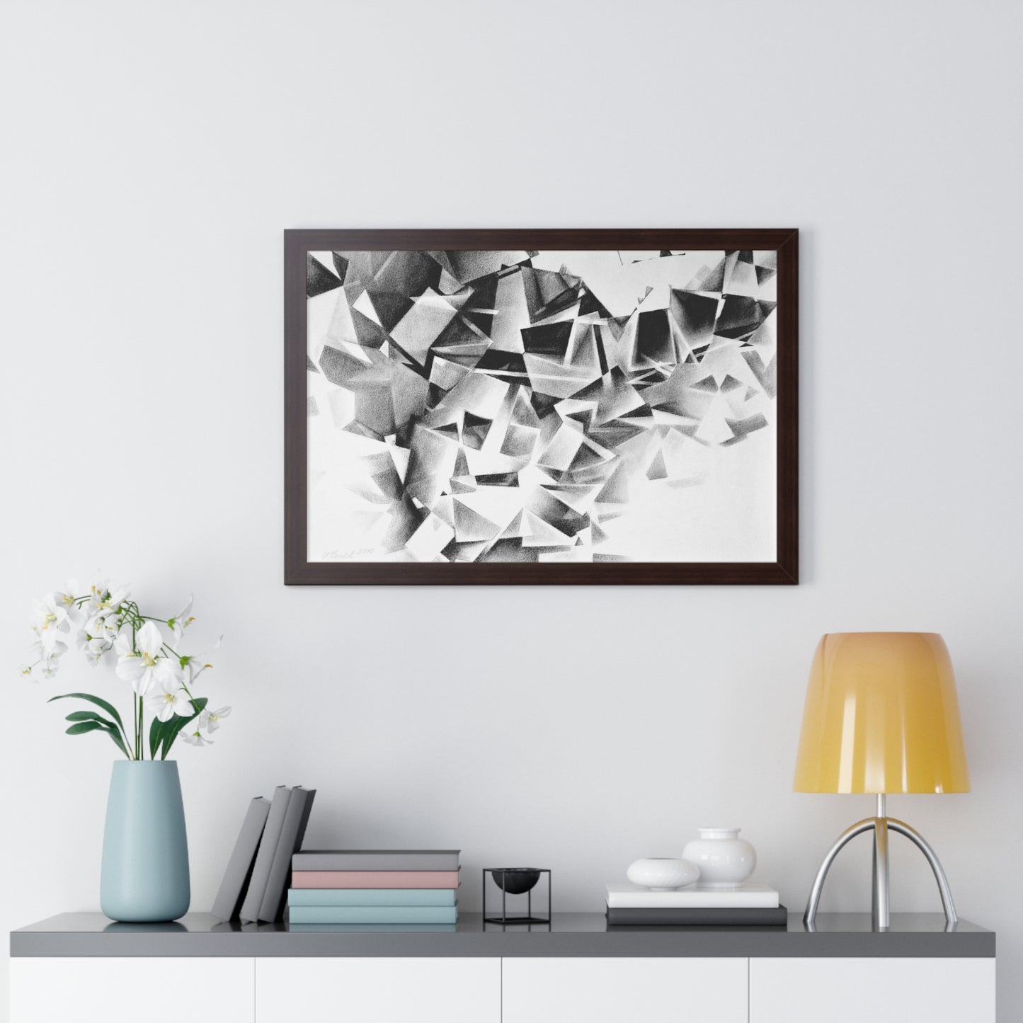 Whirlstructure I - Framed Poster Print, Wall Art, Charcoal, Abstract Black and White Decor