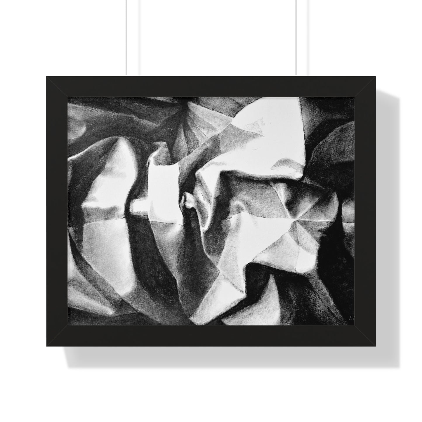 Folding Structure II - Framed Satin Poster Print, Wall Art, Charcoal, Abstract Black and White Decor