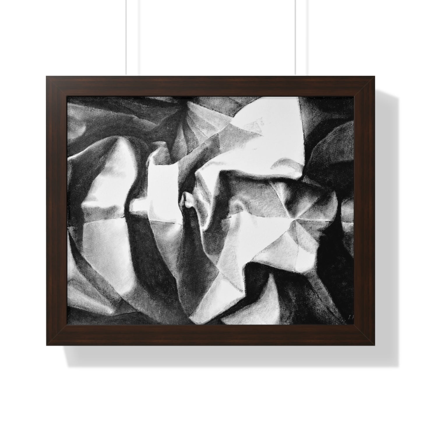 Folding Structure II - Framed Satin Poster Print, Wall Art, Charcoal, Abstract Black and White Decor