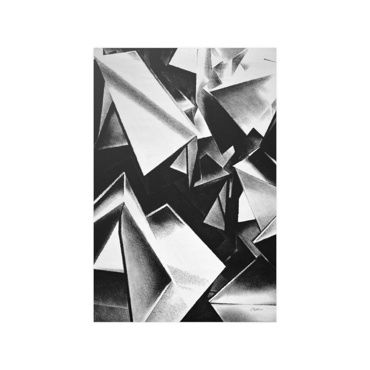 Chaotic Structure - Unframed Satin Poster Print, Wall Art, Charcoal, Abstract Black and White Decor