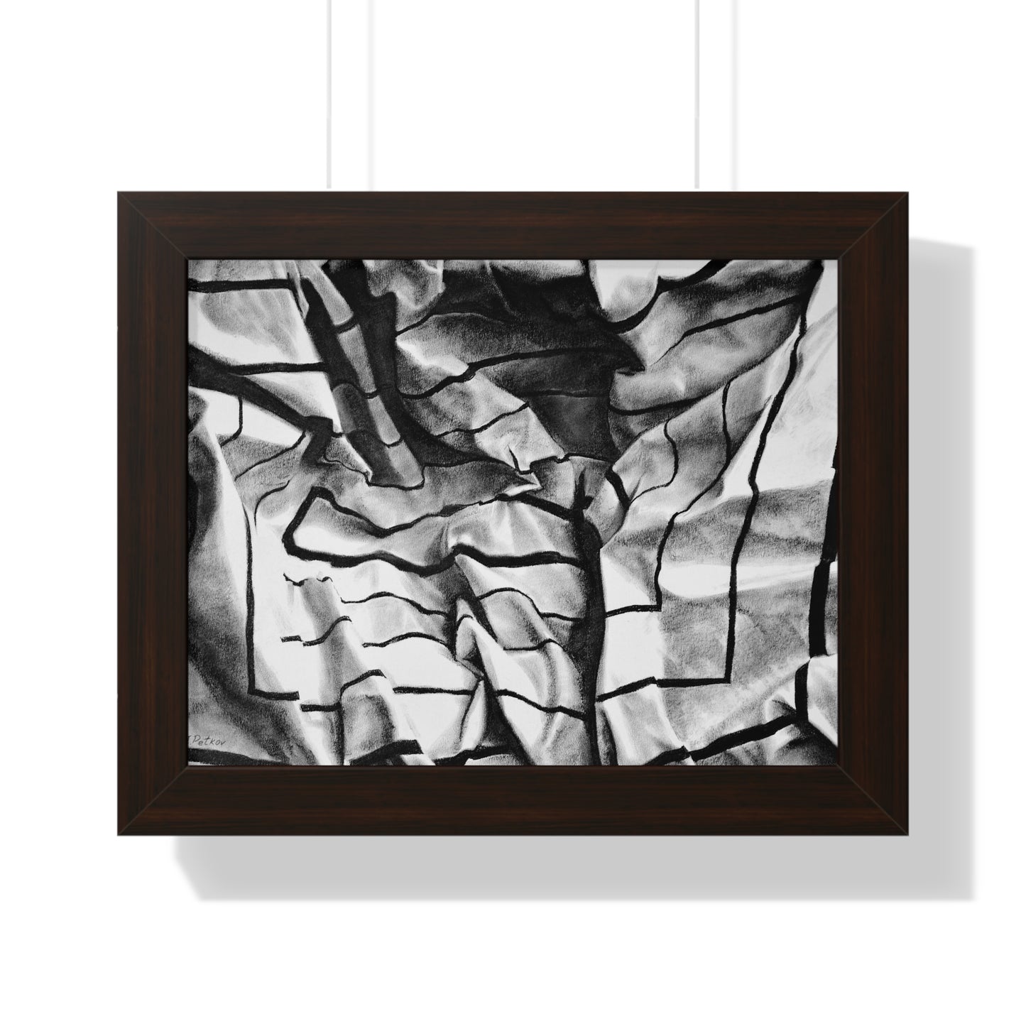 Folding Structure I - Framed Poster Print, Wall Art, Charcoal, Abstract Black and White Decor