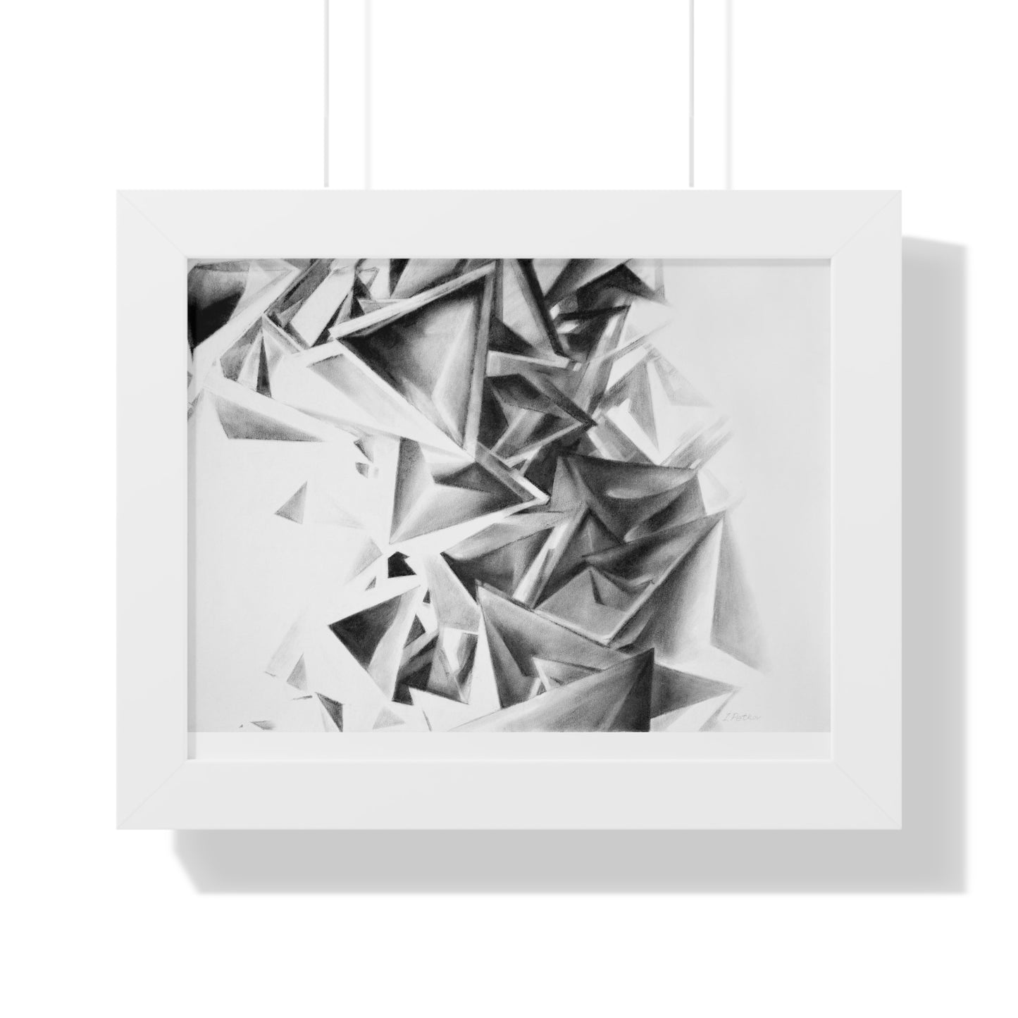 Whirlstructure II - Framed Poster Print, Wall Art, Charcoal, Abstract Black and White Decor
