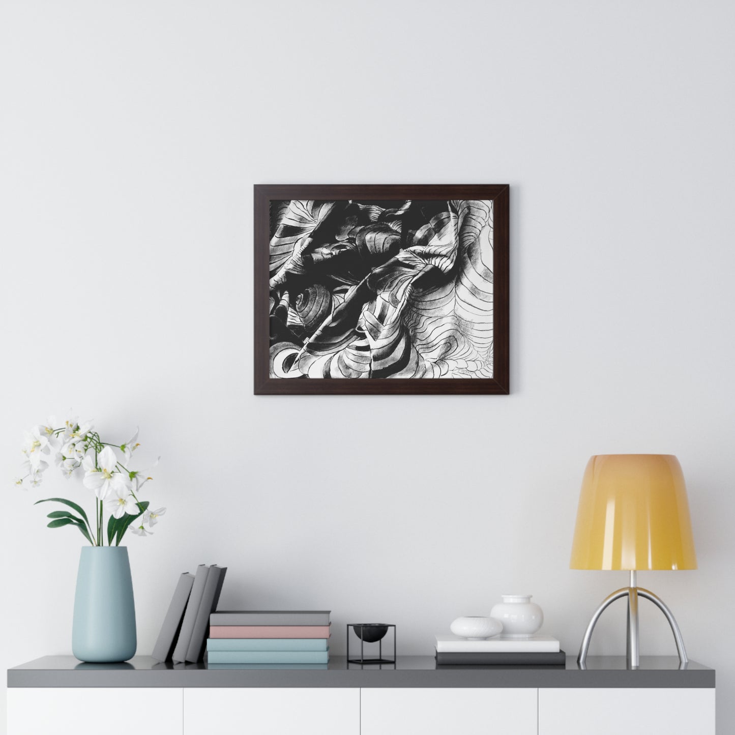 Folding Structure III - Framed Poster Print, Wall Art, Charcoal, Abstract Black and White Decor