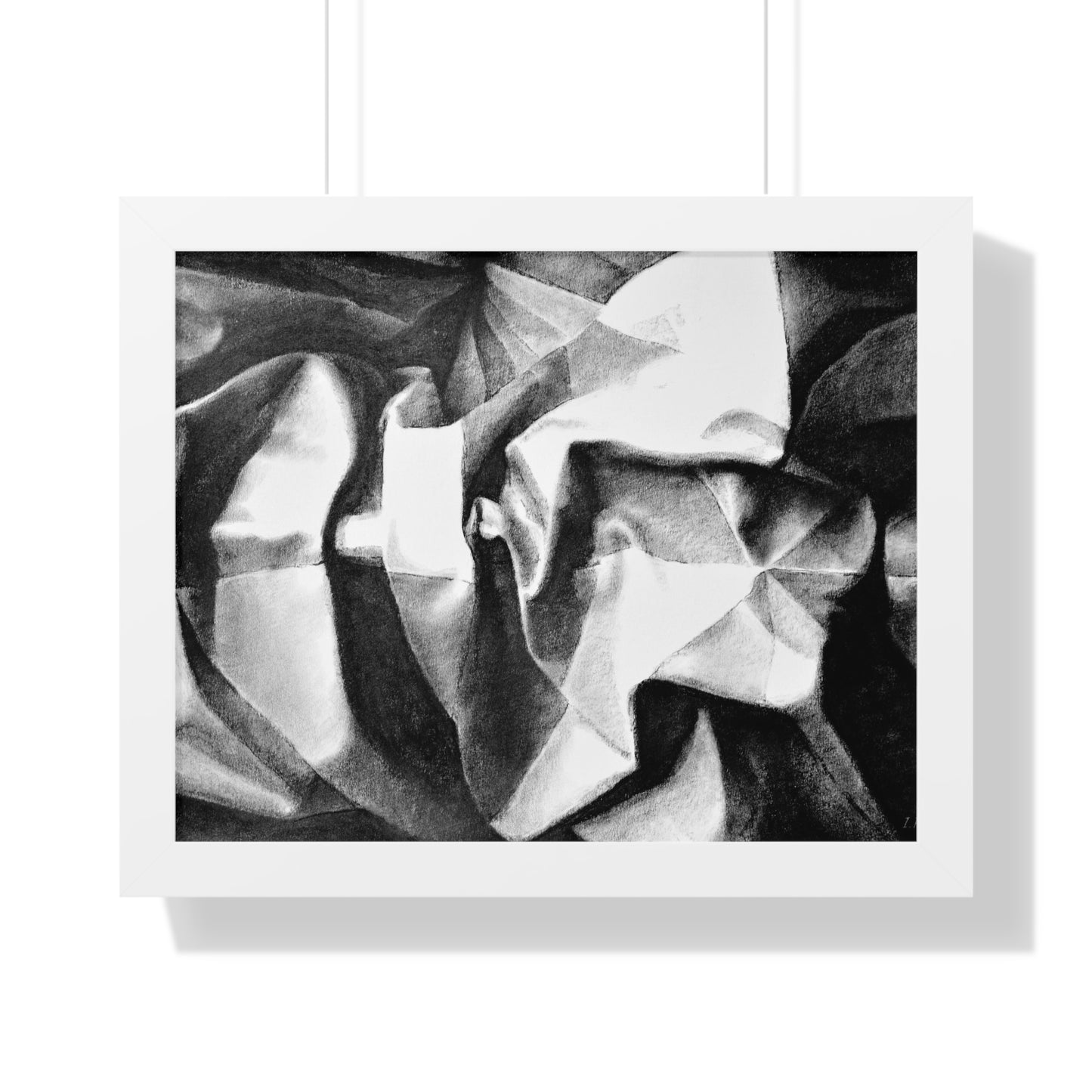 Folding Structure II - Framed Satin Poster Print, Wall Art, Charcoal, Abstract Black and White Decor