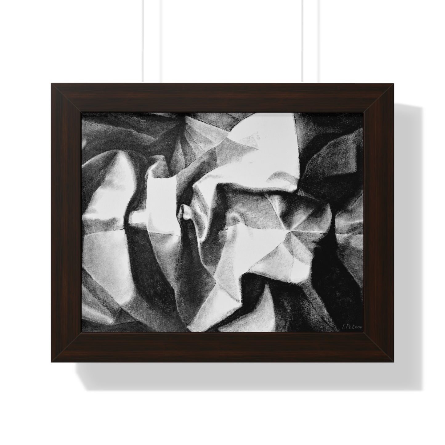 Folding Structure II - Framed Satin Poster Print, Wall Art, Charcoal, Abstract Black and White Decor