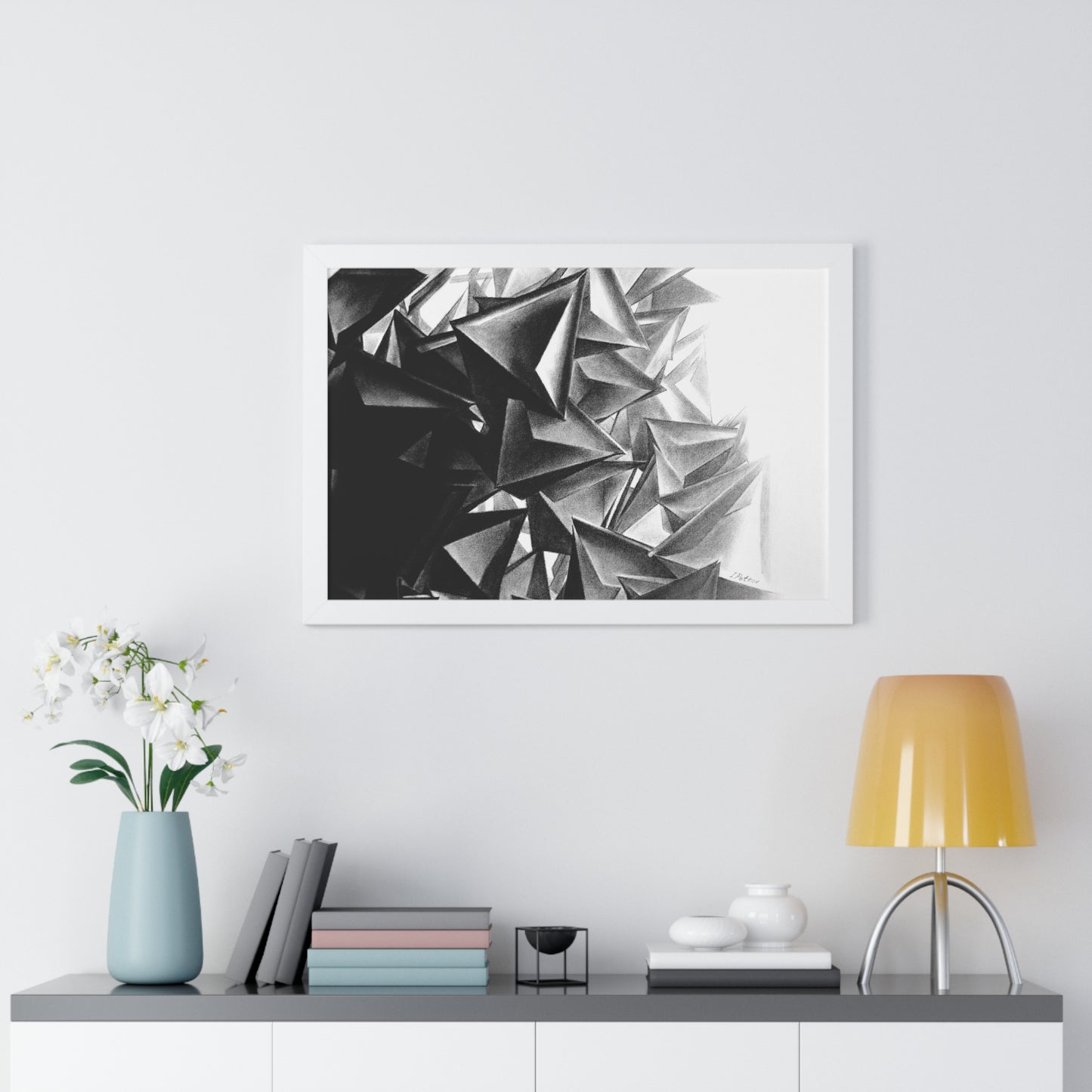 A Structure That Cannot Extinguish the Light - Framed Poster Print, Wall Art, Charcoal, Abstract Black and White Decor