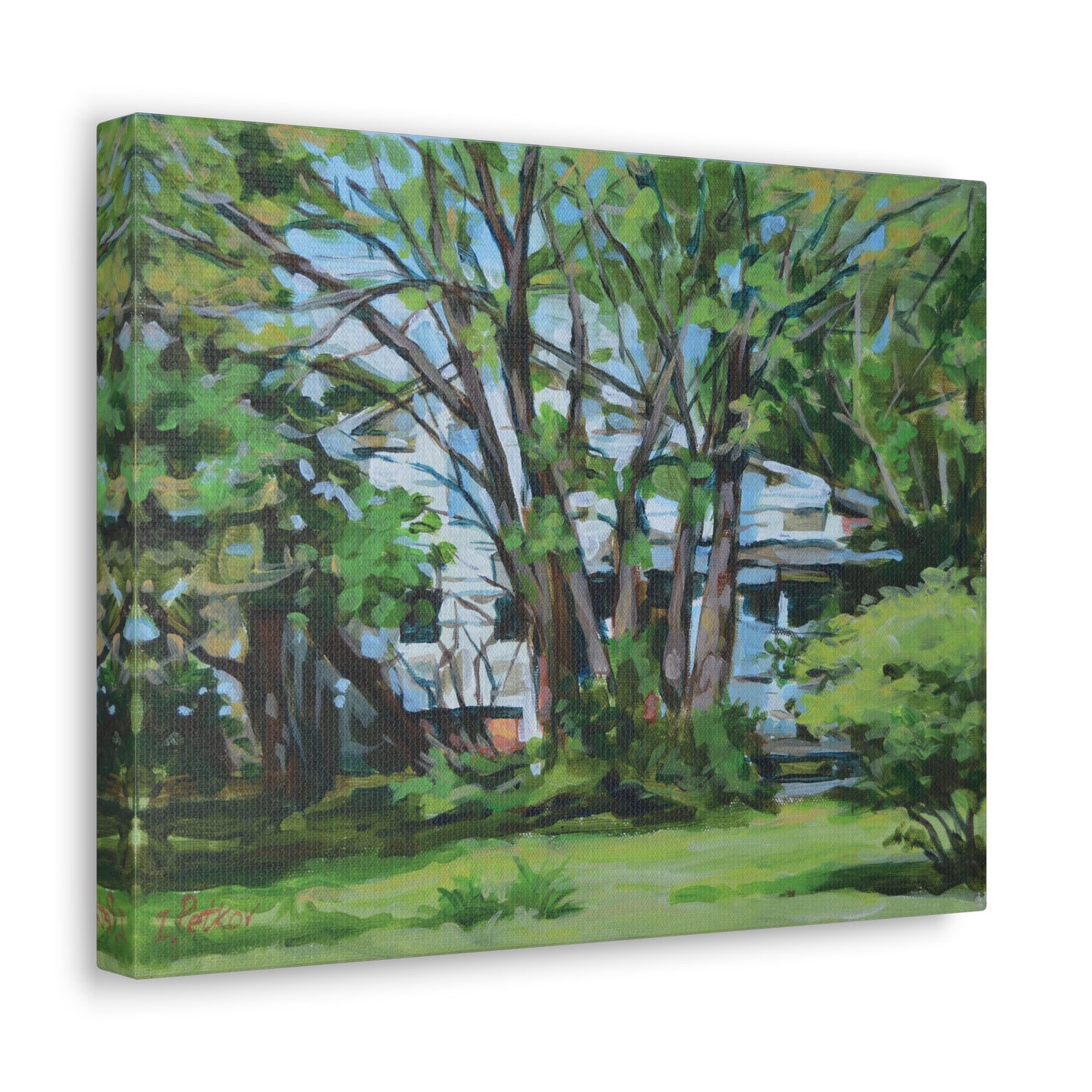 White House Amid Green - Canvas Print, Wall Art, Oil Painting, American Landscape