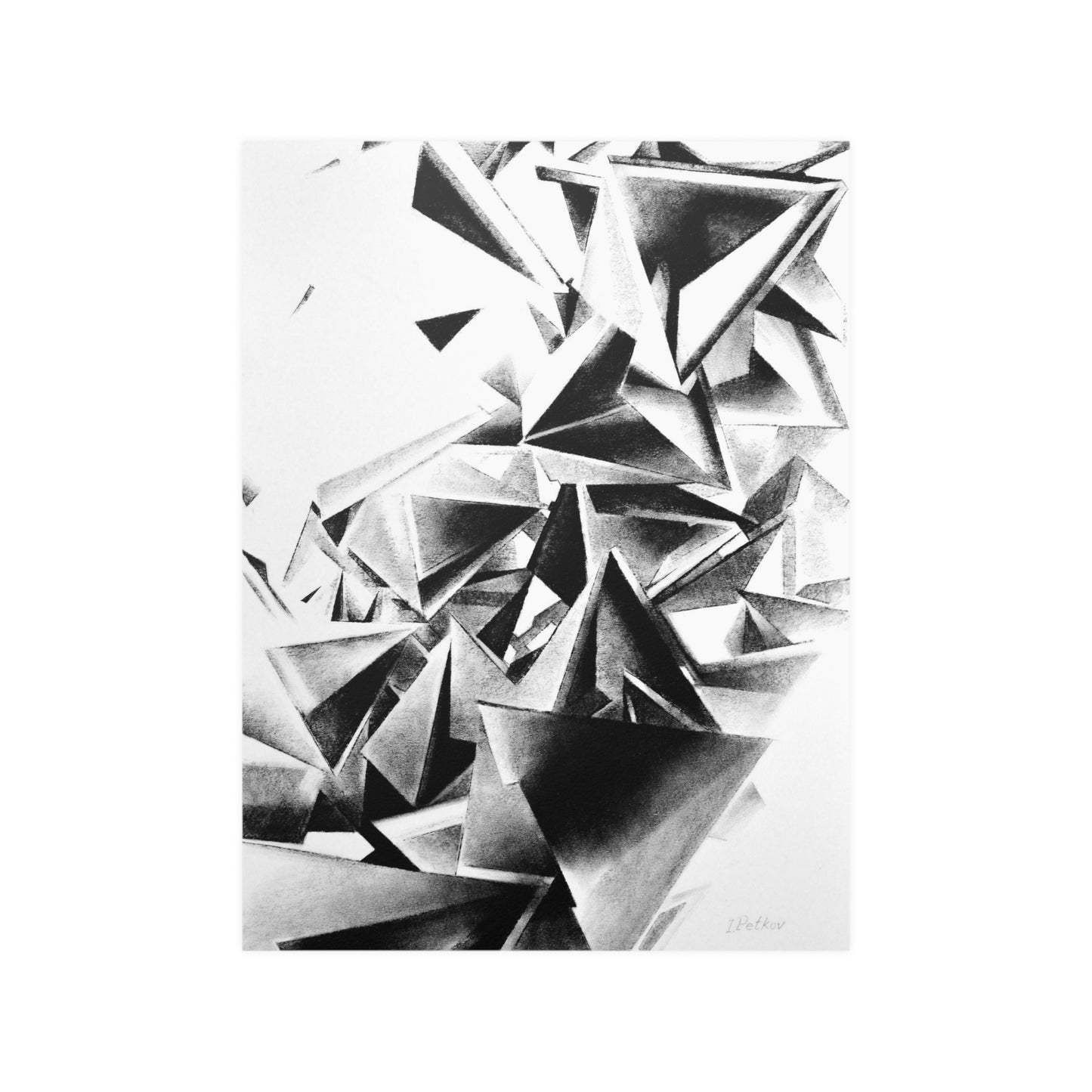 Whirlstructure III - Unframed Satin Poster Print, Wall Art, Charcoal, Abstract Black and White Decor