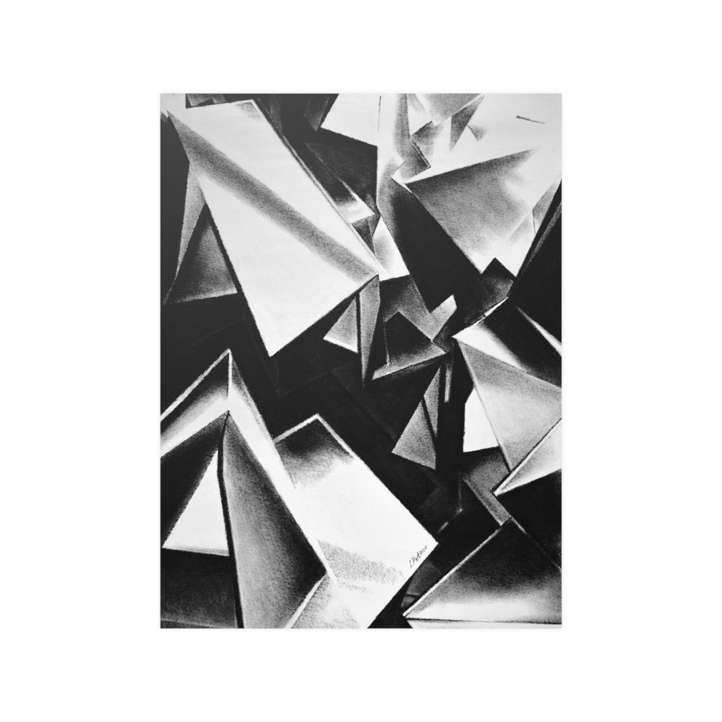 Chaotic Structure - Unframed Satin Poster Print, Wall Art, Charcoal, Abstract Black and White Decor