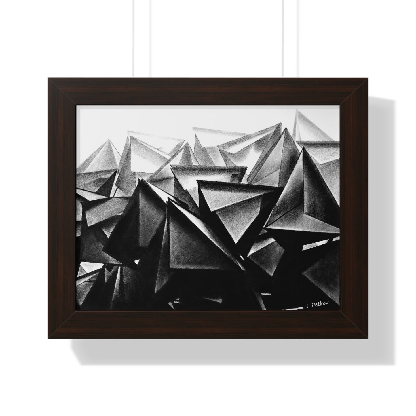 A Structure Rises - Framed Poster Print, Wall Art, Charcoal, Abstract Black and White Decor