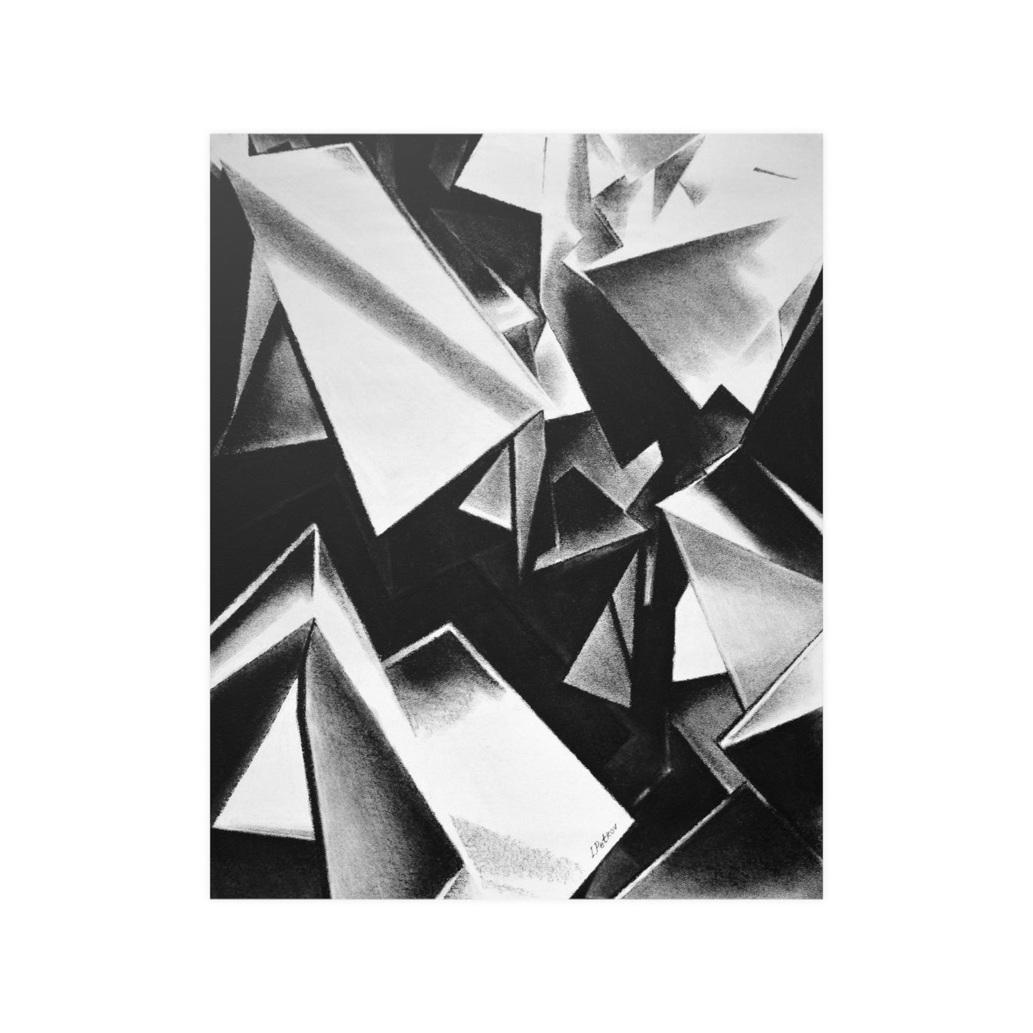 Chaotic Structure - Unframed Satin Poster Print, Wall Art, Charcoal, Abstract Black and White Decor