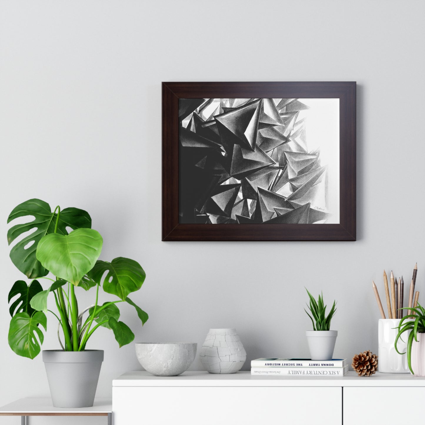 A Structure That Cannot Extinguish the Light - Framed Poster Print, Wall Art, Charcoal, Abstract Black and White Decor
