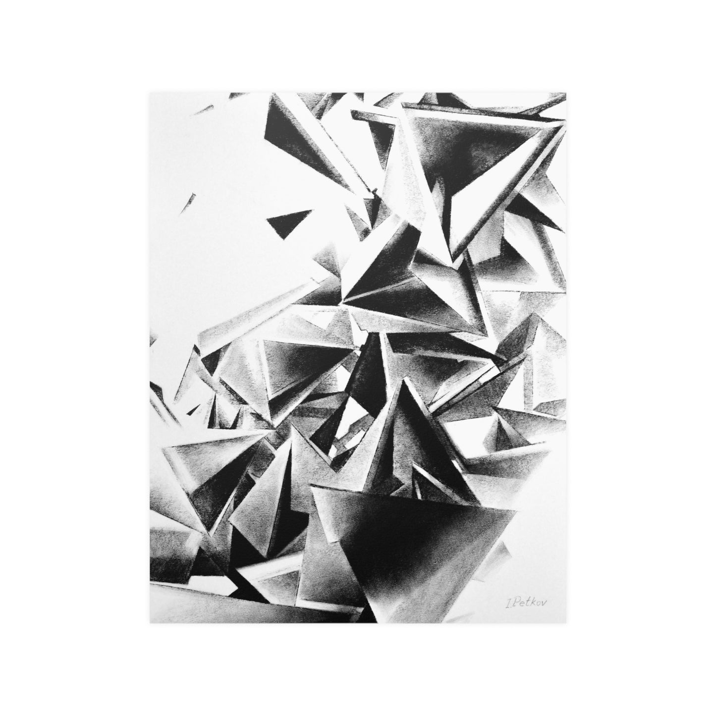 Whirlstructure III - Unframed Satin Poster Print, Wall Art, Charcoal, Abstract Black and White Decor