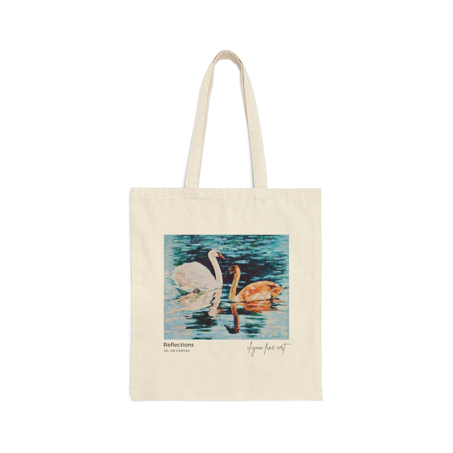 Canvas Tote Bag - Swans on Lake with Reflections