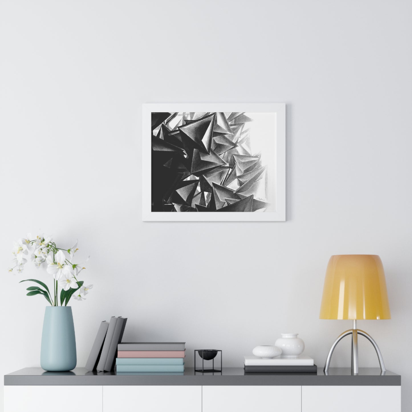 A Structure That Cannot Extinguish the Light - Framed Poster Print, Wall Art, Charcoal, Abstract Black and White Decor
