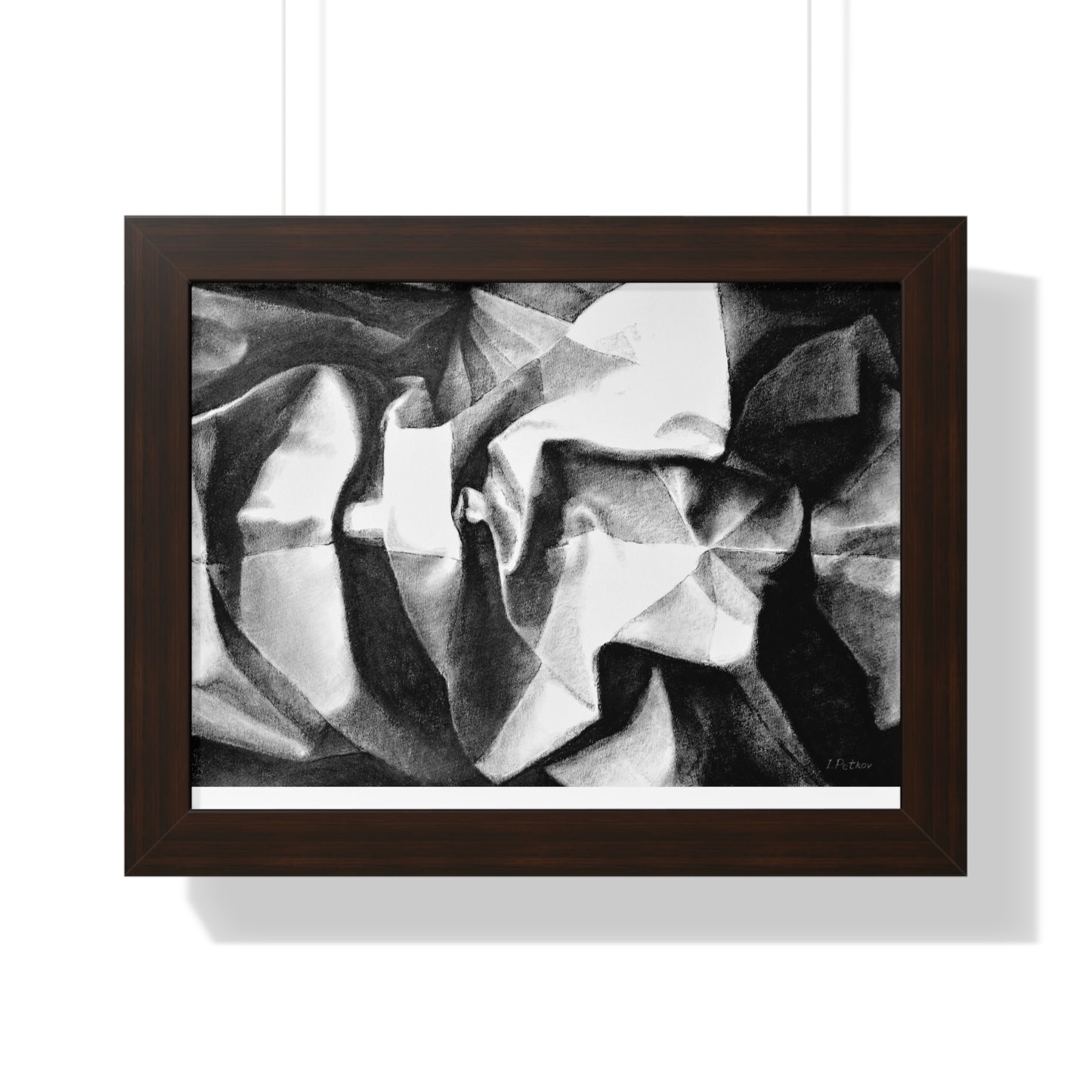 Folding Structure II - Framed Satin Poster Print, Wall Art, Charcoal, Abstract Black and White Decor
