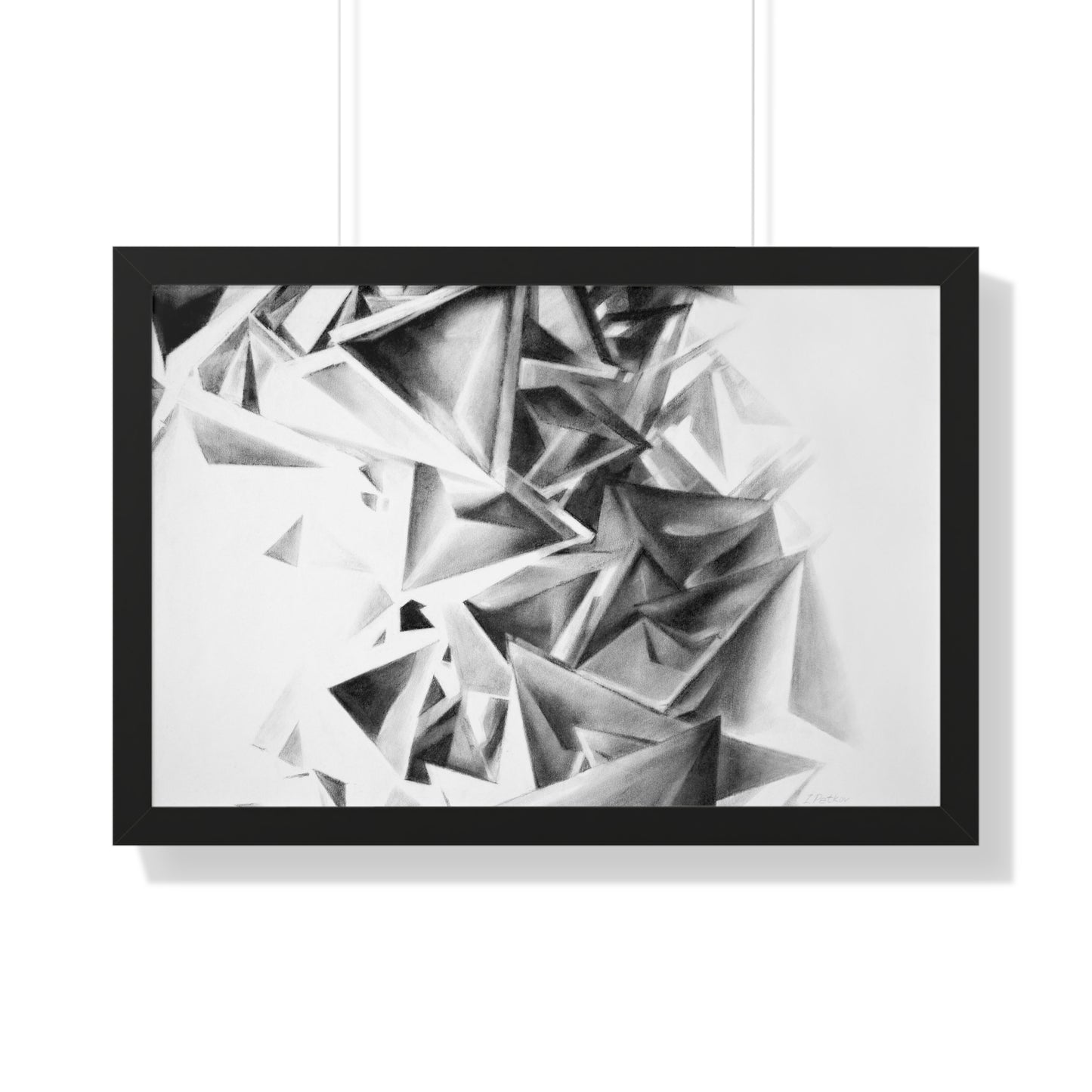 Whirlstructure II - Framed Poster Print, Wall Art, Charcoal, Abstract Black and White Decor