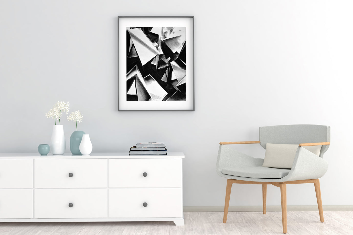Chaotic Structure - Unframed Satin Poster Print, Wall Art, Charcoal, Abstract Black and White Decor