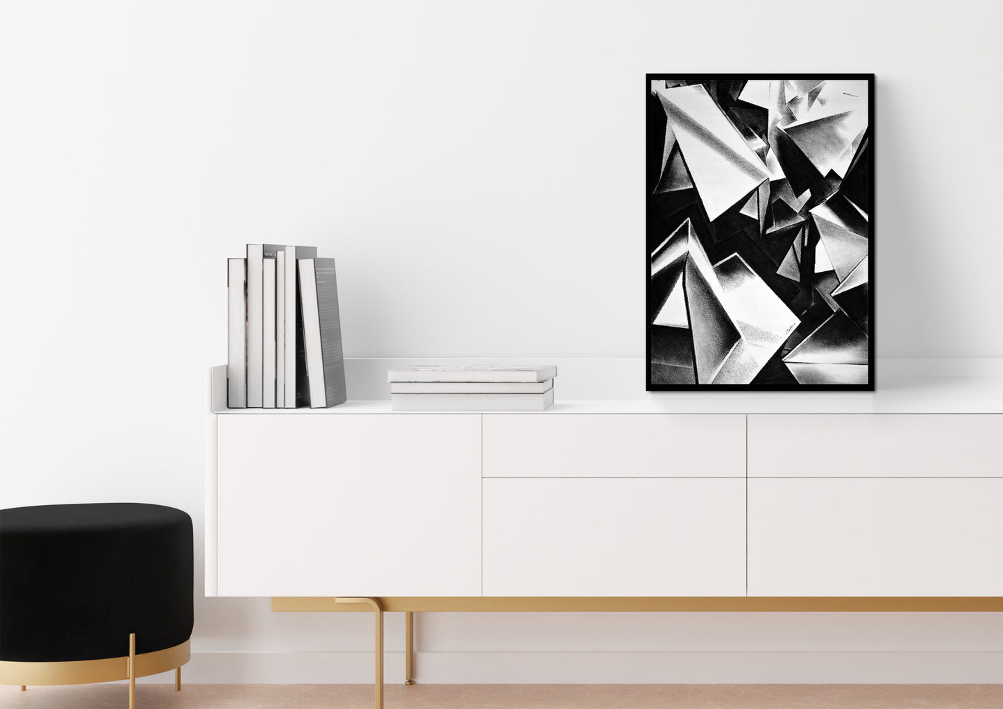 Chaotic Structure - Unframed Satin Poster Print, Wall Art, Charcoal, Abstract Black and White Decor
