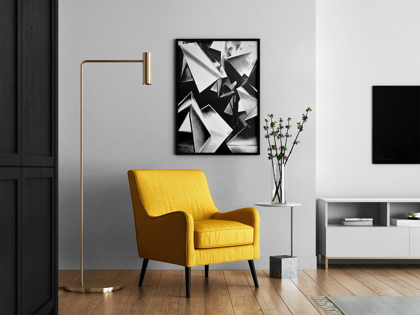 Chaotic Structure - Unframed Satin Poster Print, Wall Art, Charcoal, Abstract Black and White Decor
