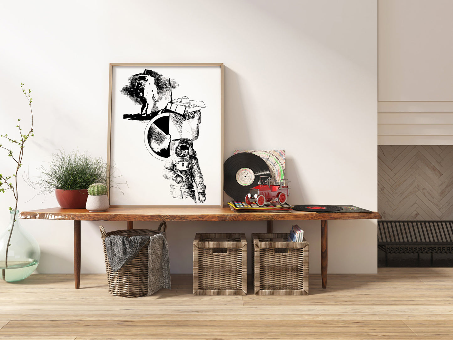 The Mission - Unframed Poster Print, Astronaut in Space Black and White Wall Art, Boys Room Wall Decor