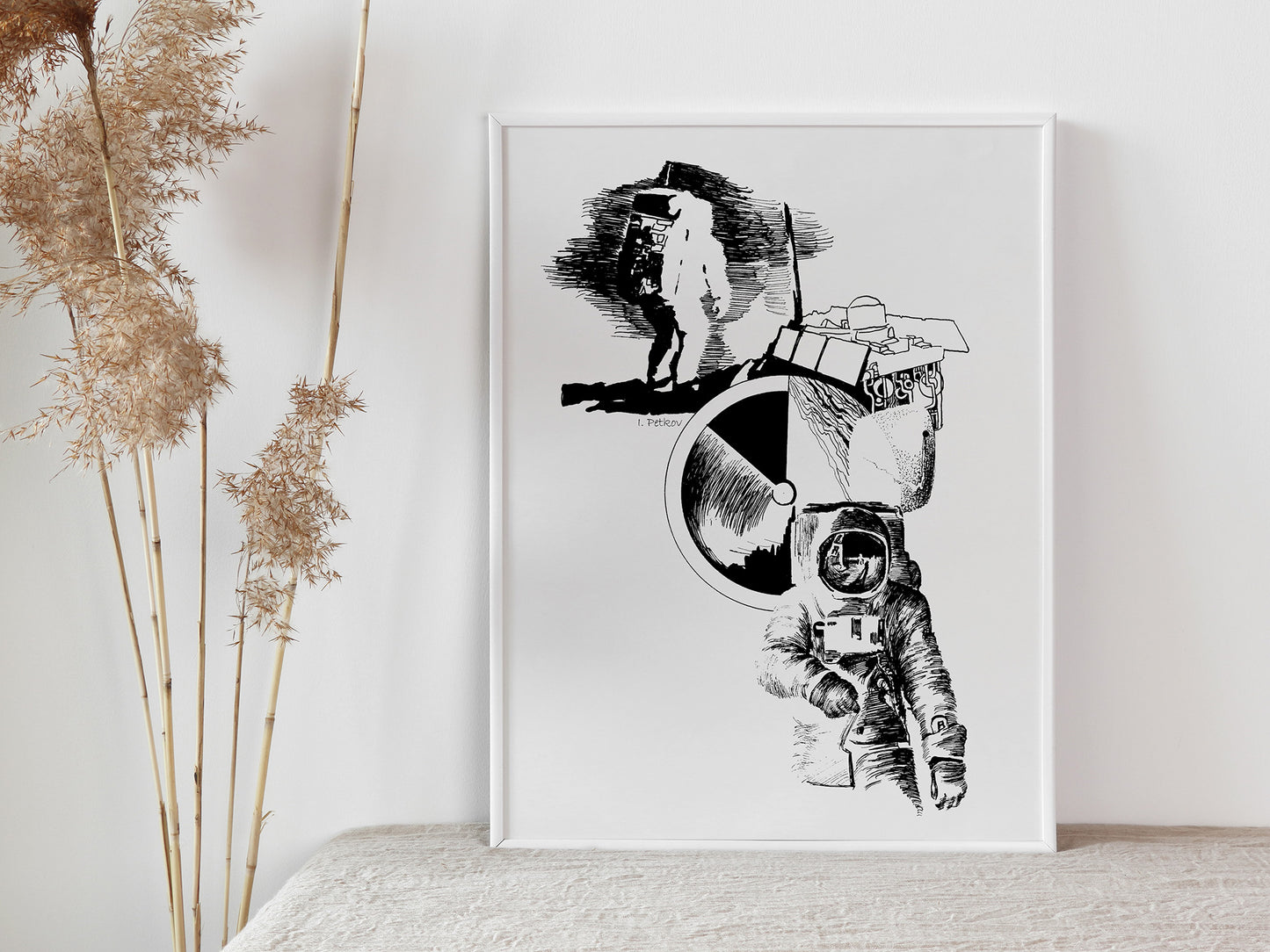 The Mission - Unframed Poster Print, Astronaut in Space Black and White Wall Art, Boys Room Wall Decor