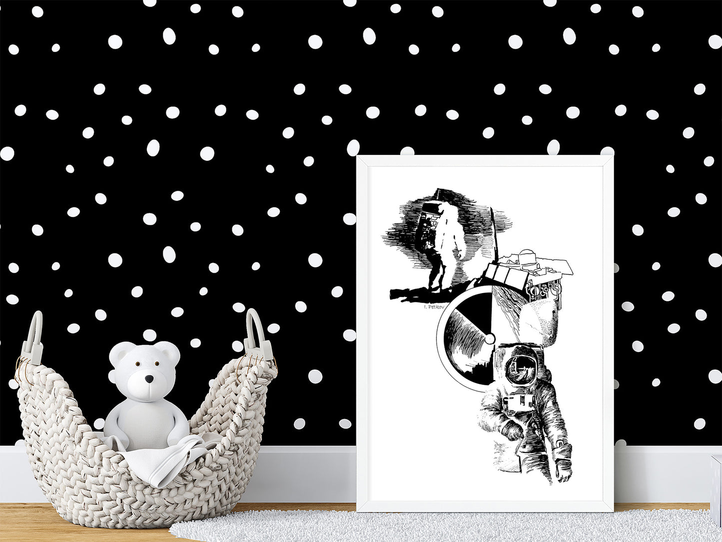 The Mission - Unframed Poster Print, Astronaut in Space Black and White Wall Art, Boys Room Wall Decor