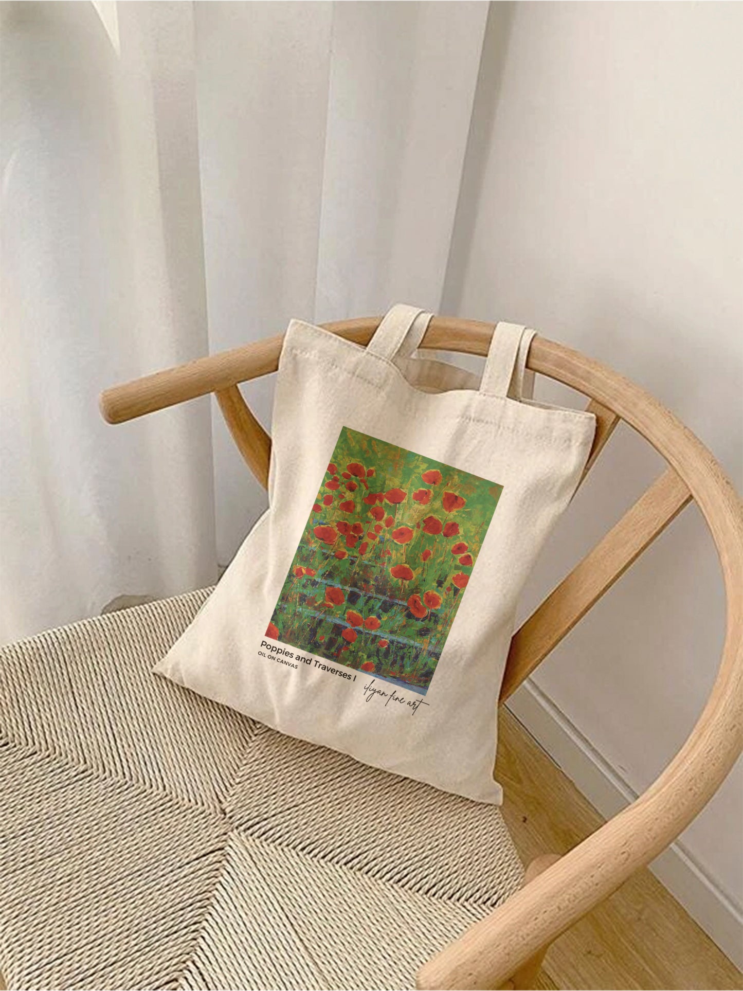 Canvas Tote Bag - Poppies and Traverses I