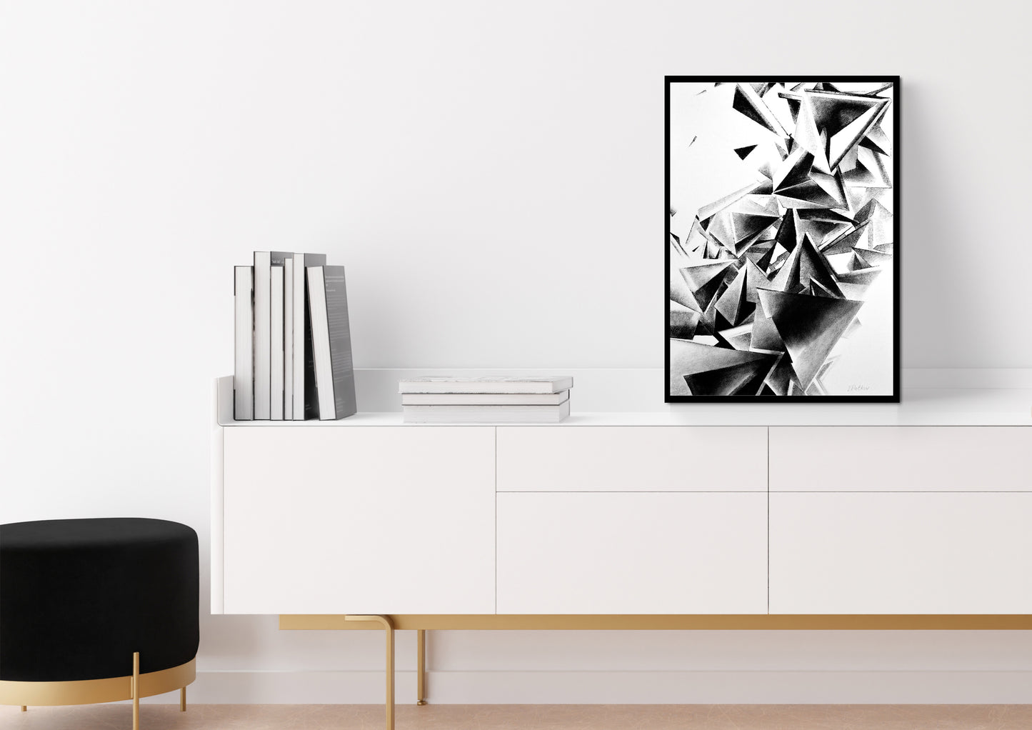 Whirlstructure III - Unframed Satin Poster Print, Wall Art, Charcoal, Abstract Black and White Decor