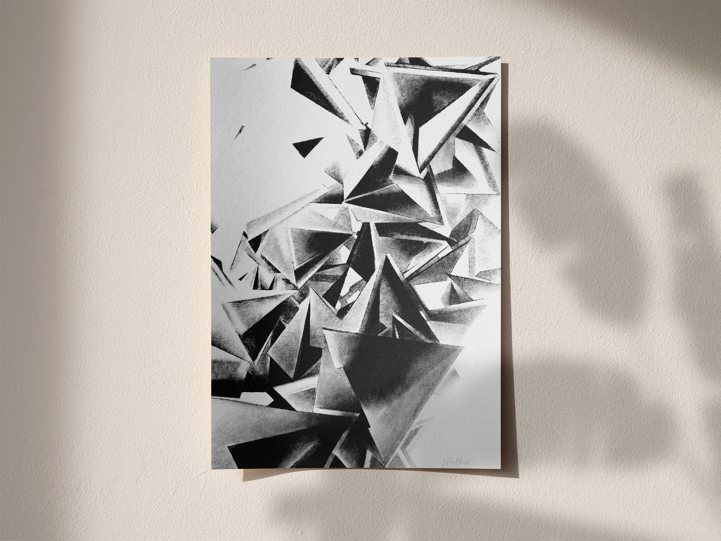 Whirlstructure III - Unframed Satin Poster Print, Wall Art, Charcoal, Abstract Black and White Decor