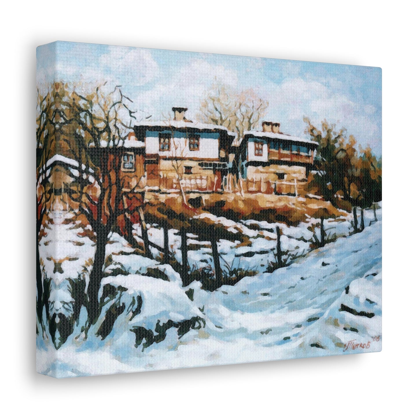 A Village in Winter - Canvas Print