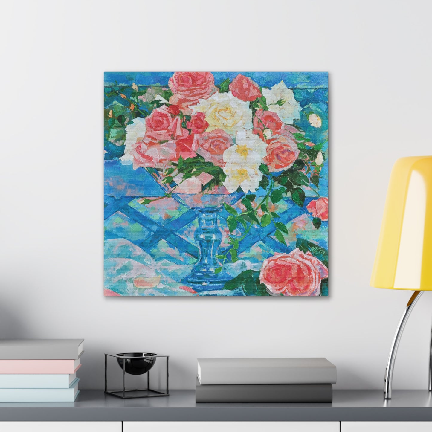 Bouquet of Roses in Glass Vase - Canvas Print