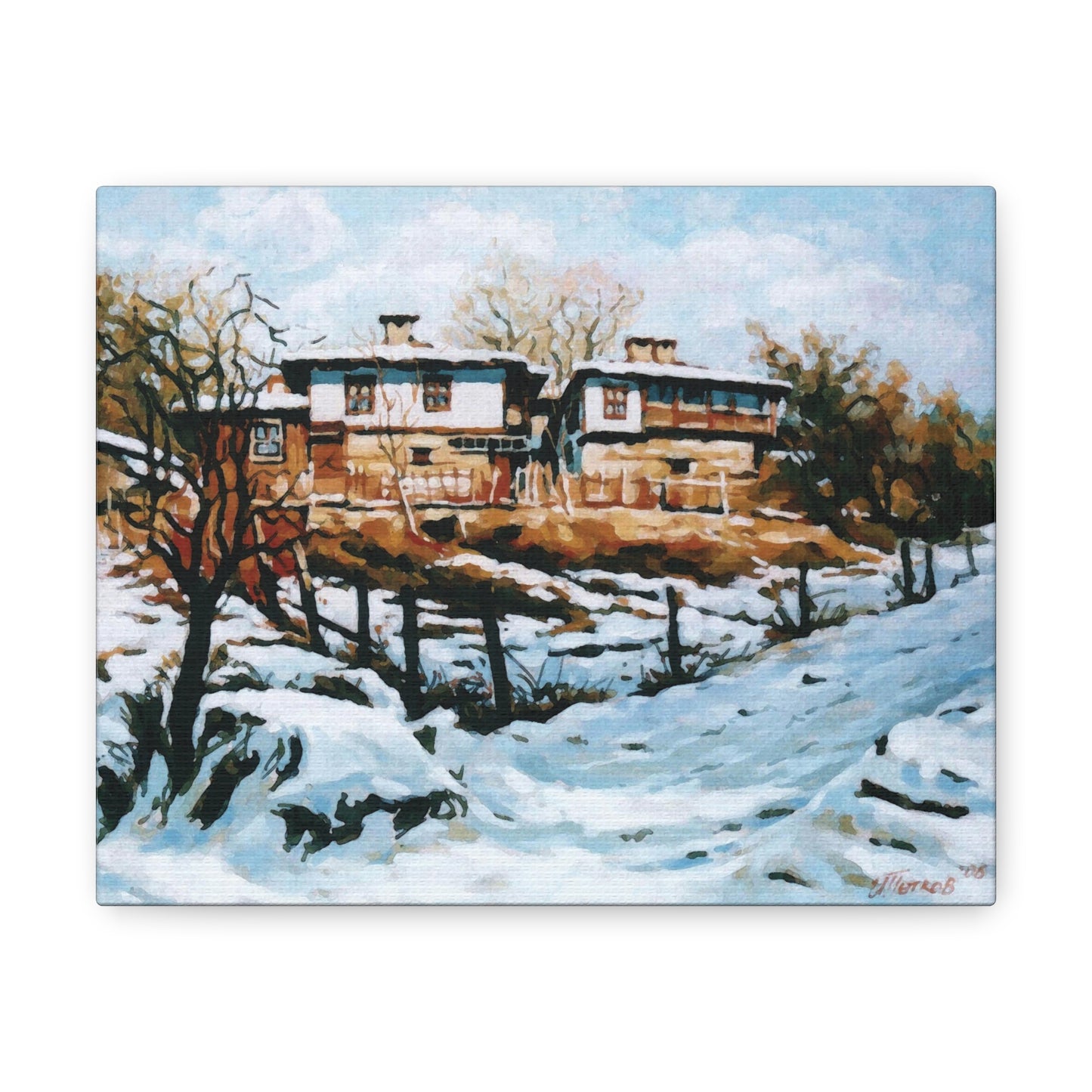 A Village in Winter - Canvas Print