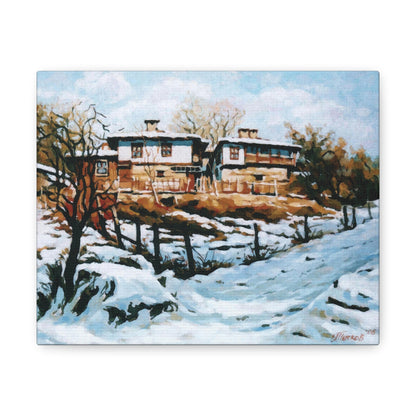 A Village in Winter - Canvas Print