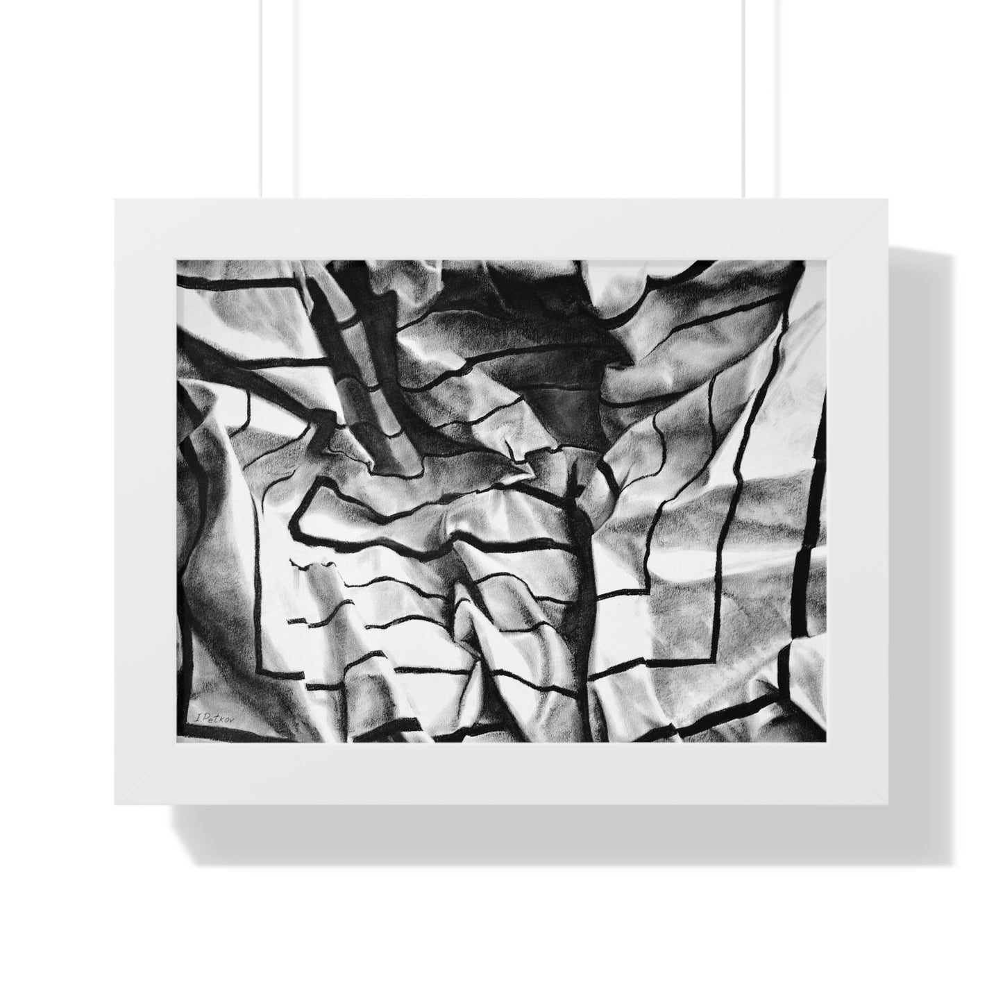 Folding Structure I - Framed Poster Print, Wall Art, Charcoal, Abstract Black and White Decor