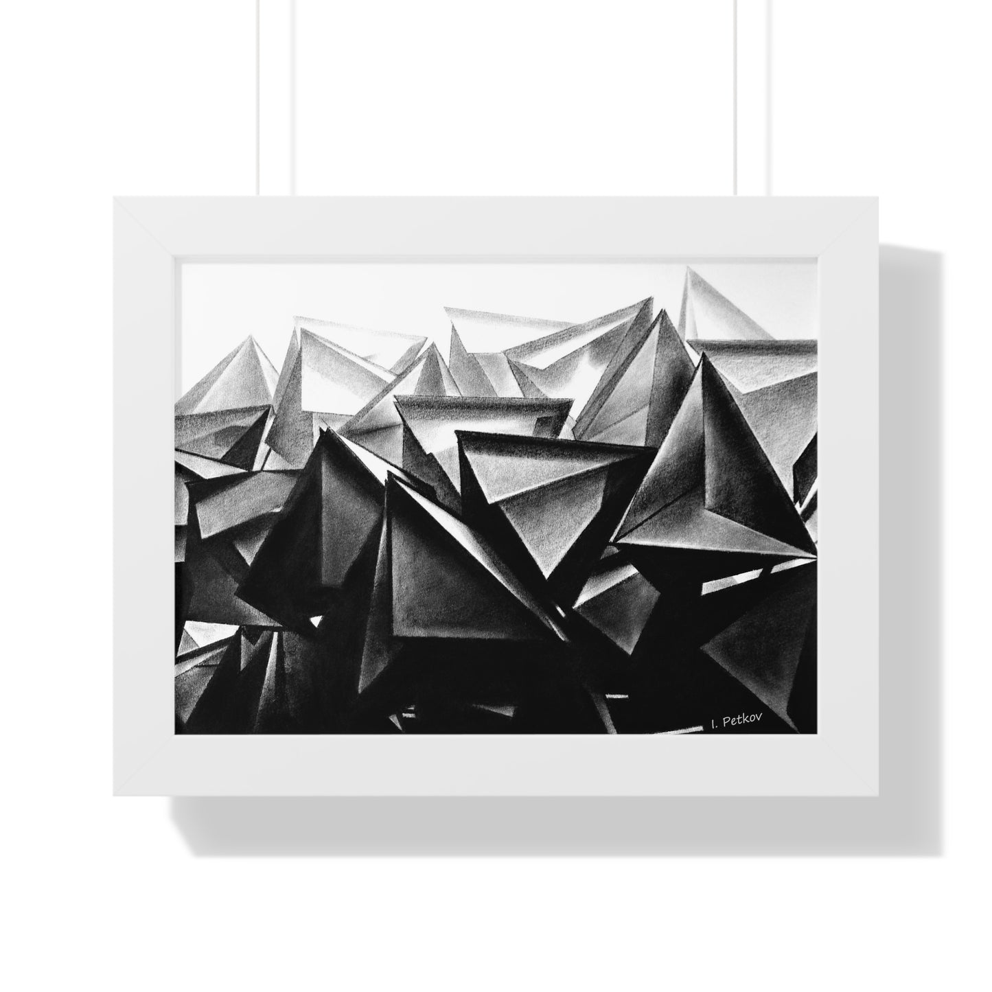 A Structure Rises - Framed Poster Print, Wall Art, Charcoal, Abstract Black and White Decor