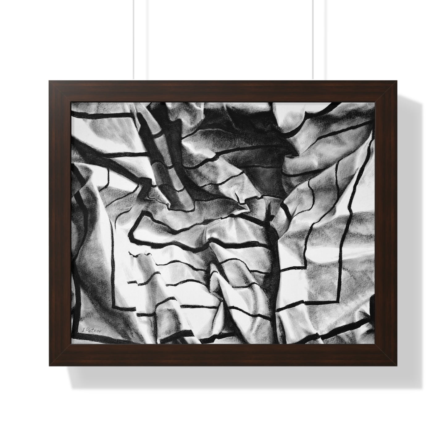 Folding Structure I - Framed Poster Print, Wall Art, Charcoal, Abstract Black and White Decor