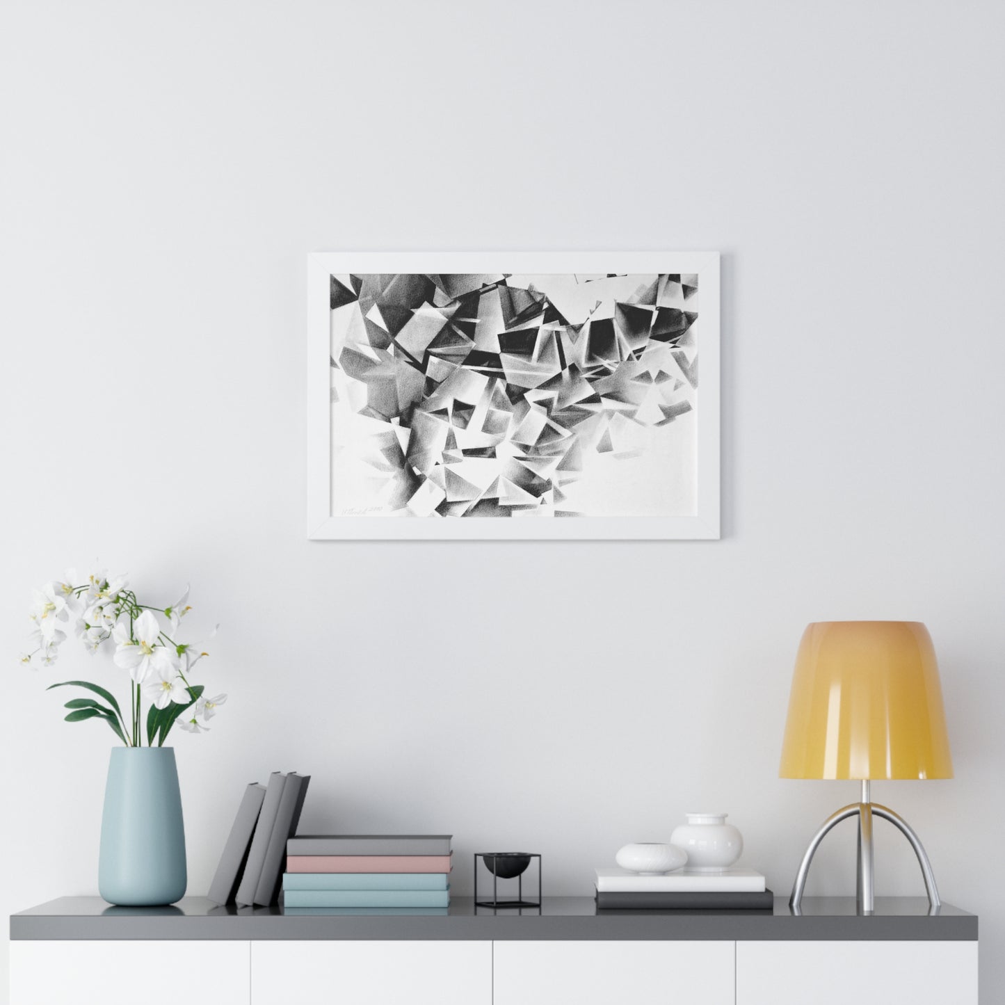 Whirlstructure I - Framed Poster Print, Wall Art, Charcoal, Abstract Black and White Decor