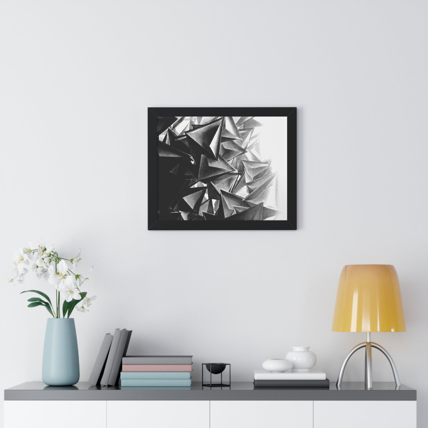 A Structure That Cannot Extinguish the Light - Framed Poster Print, Wall Art, Charcoal, Abstract Black and White Decor