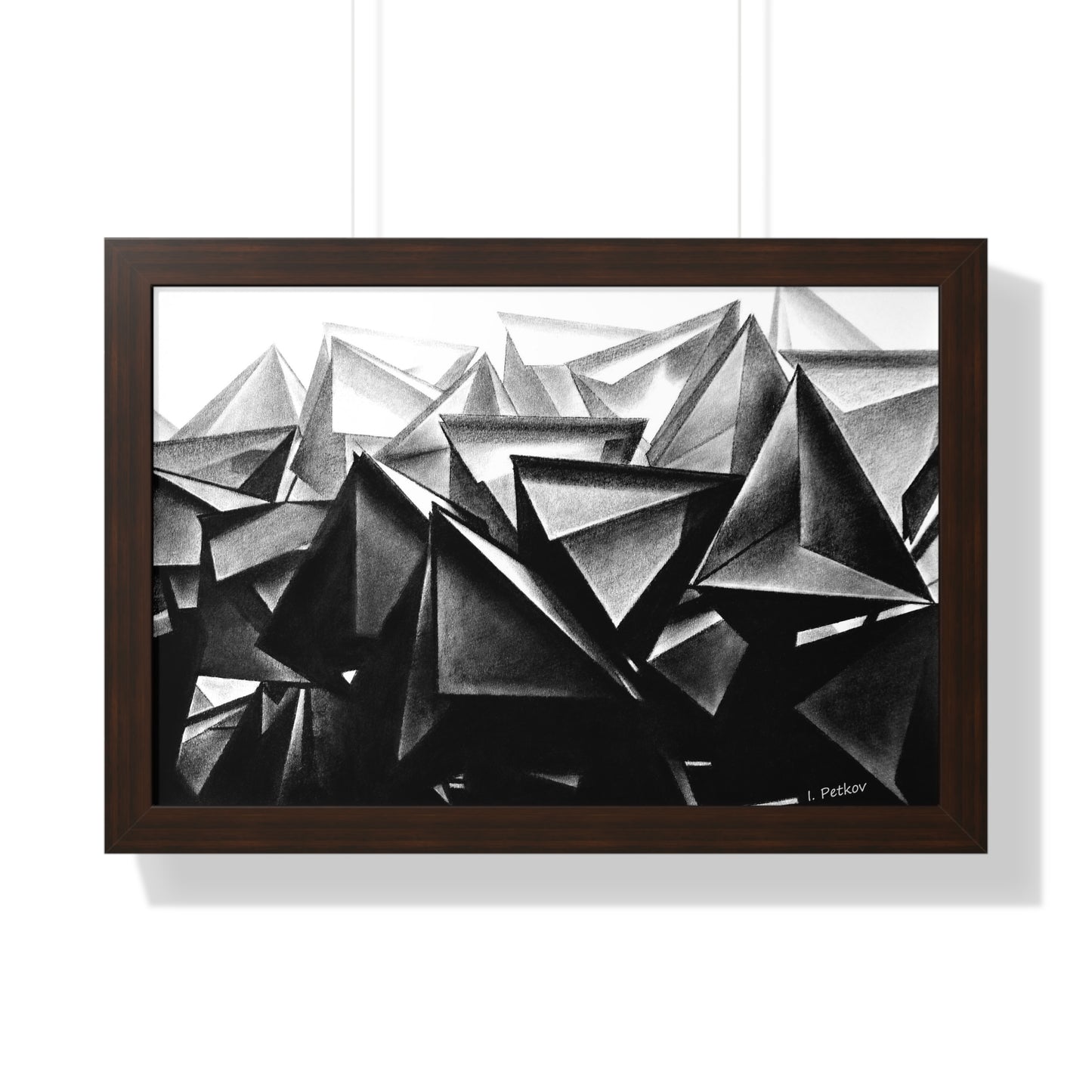 A Structure Rises - Framed Poster Print, Wall Art, Charcoal, Abstract Black and White Decor