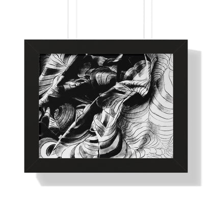 Folding Structure III - Framed Poster Print, Wall Art, Charcoal, Abstract Black and White Decor