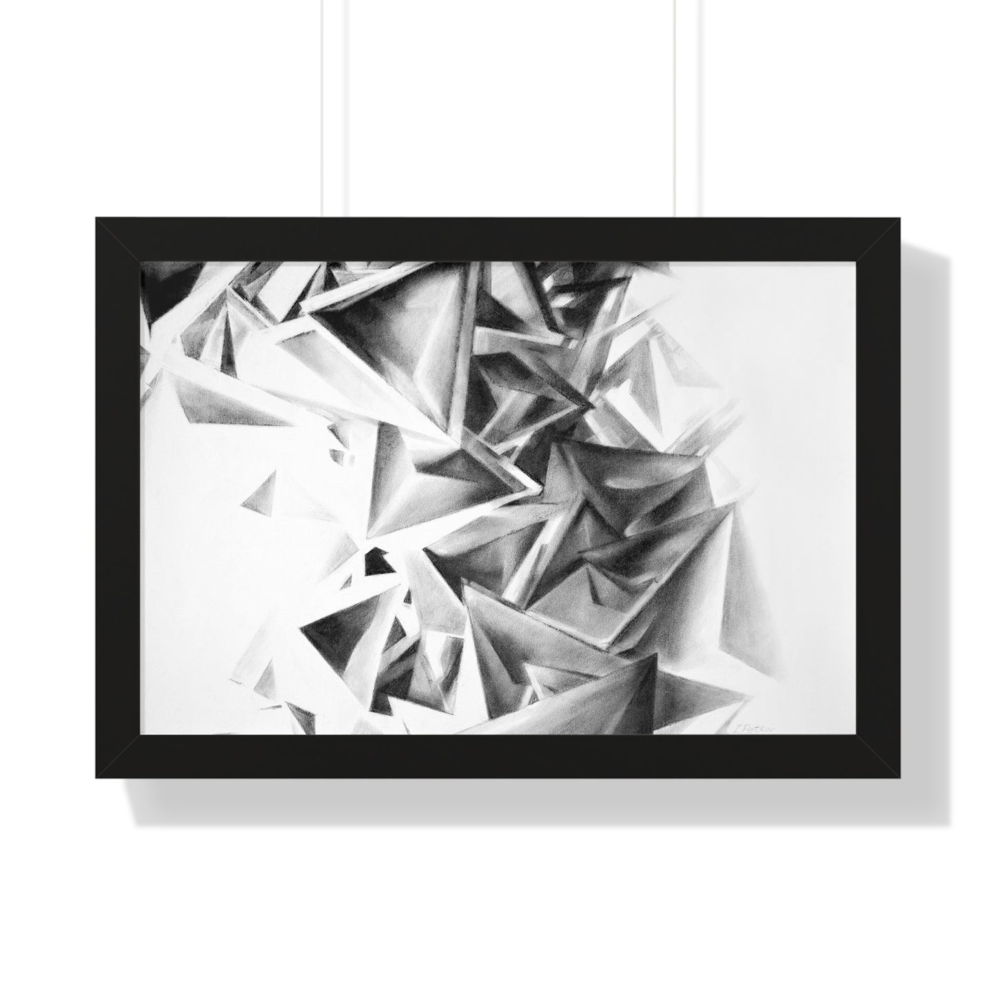 Whirlstructure II - Framed Poster Print, Wall Art, Charcoal, Abstract Black and White Decor