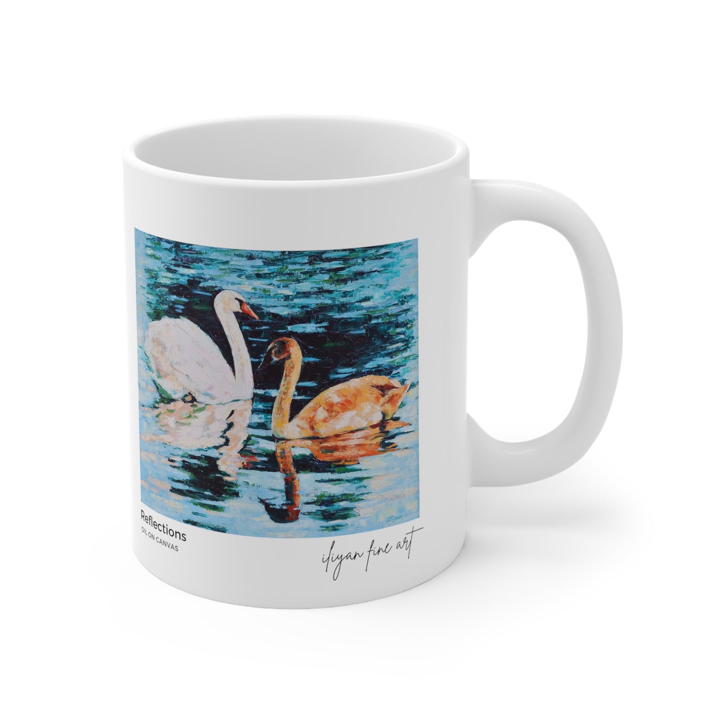 Ceramic Mug 11oz - Swans on Lake with Reflections