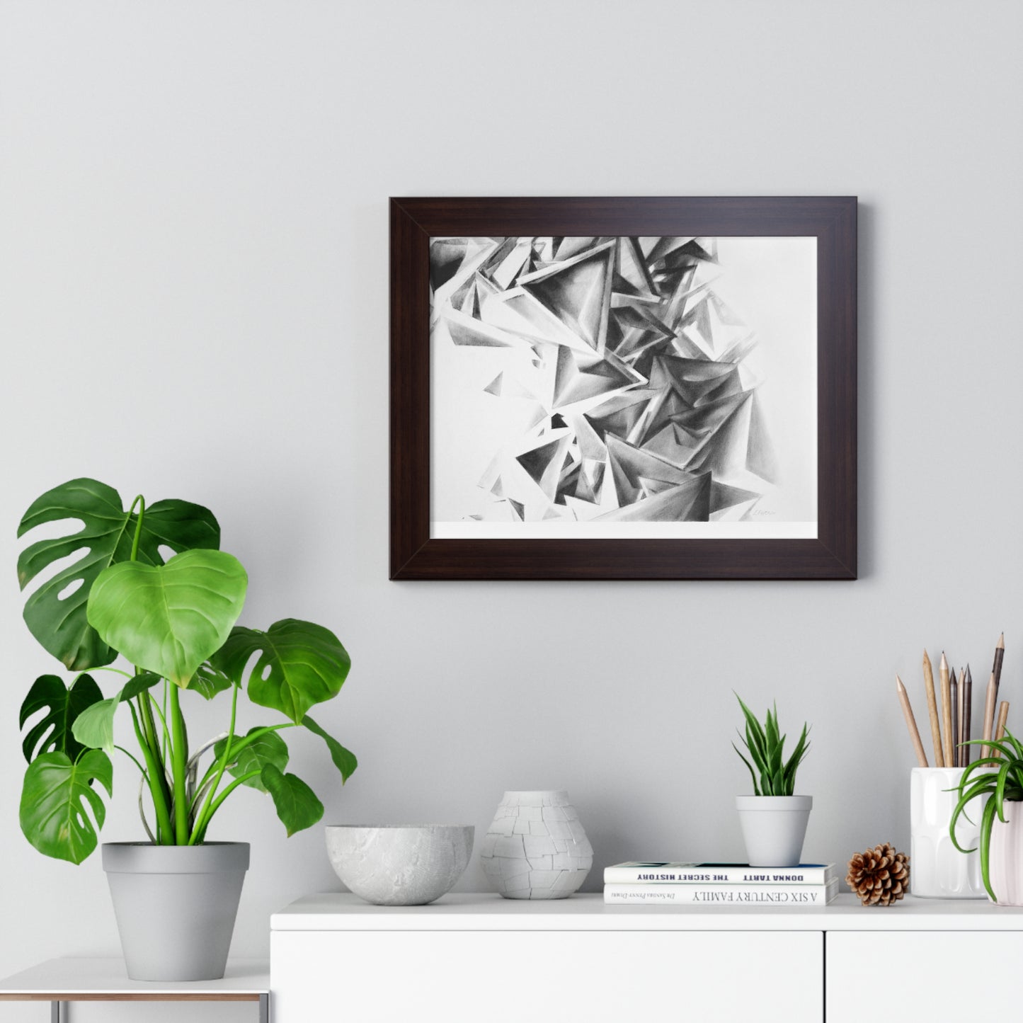 Whirlstructure II - Framed Poster Print, Wall Art, Charcoal, Abstract Black and White Decor